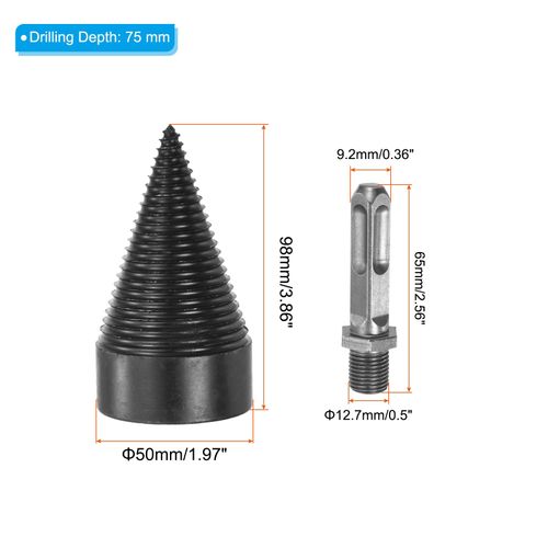 PATIKIL 50mm Firewood Log Splitter Drill Bit, Removable Drill Bits Electric Drills Screw Cone Driver with Square Shank for Home and Outdoor