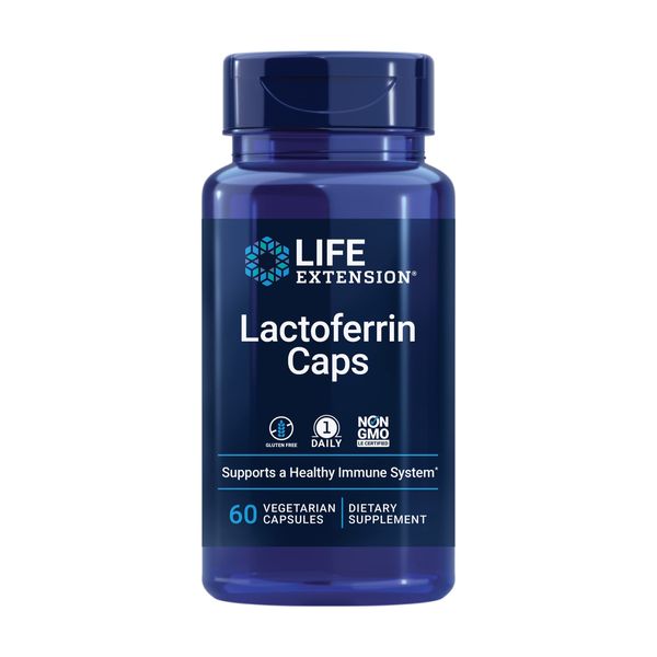Life Extension Lactoferrin Caps, Healthy Immune Response, GI Support, Vision Health, Gluten-Free, Non-GMO, 1-Daily, Vegetarian, 60 Capsules