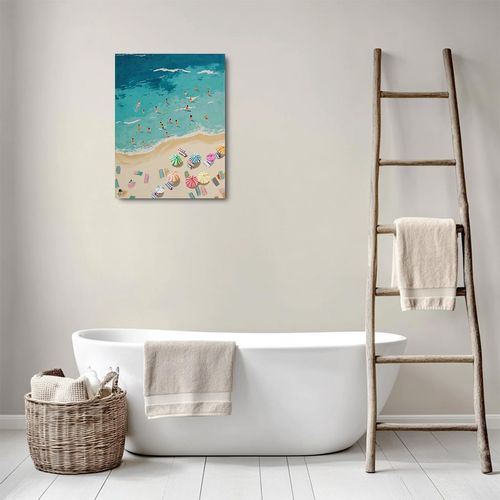 Coastal Swimming Sea Beach Decor Ocean themed Party Decorations Beach House Wall Decor Canvas Wall Art Summer Framed Print Artwork Poster Painting Picture for Home Bedroom Bathroom 11.5X14.5 Inch