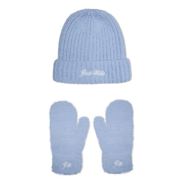 Jack Wills Womens Beanie Mitten Set Brunnera Blue One Size