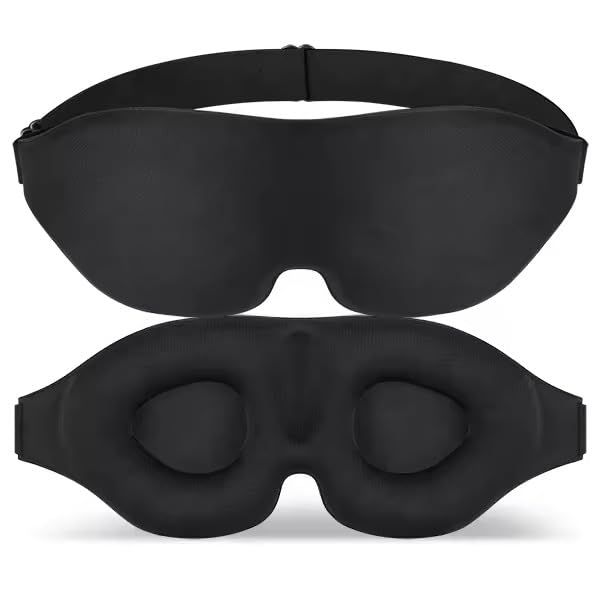 Whonson EU 2 Pack 3D Sleep Eye Mask, Light-Blackout Design, Ultra Soft & Comfortable 100% Natural, Adjustable for Men,Women and Kids, Pack of 2, Black