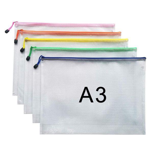 A3 Document Folder File Zipper Bags Plastic Wallets Folder Extra Thick (A3-5PCS)