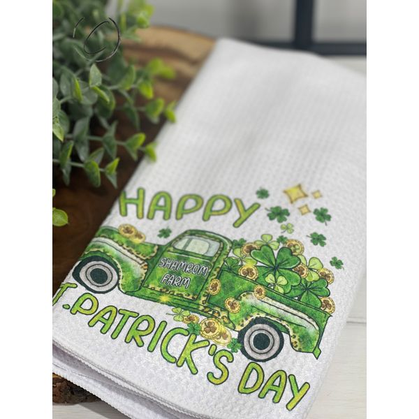 Shamrock Truck Waffle Weave Tea Towel