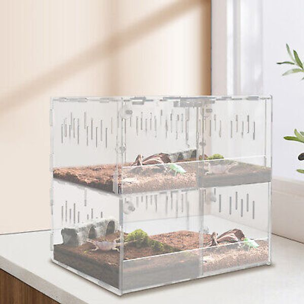 4-Grids Reptile Cage Enclosure Box Scorpion Tarantula Insect Clear Display Case