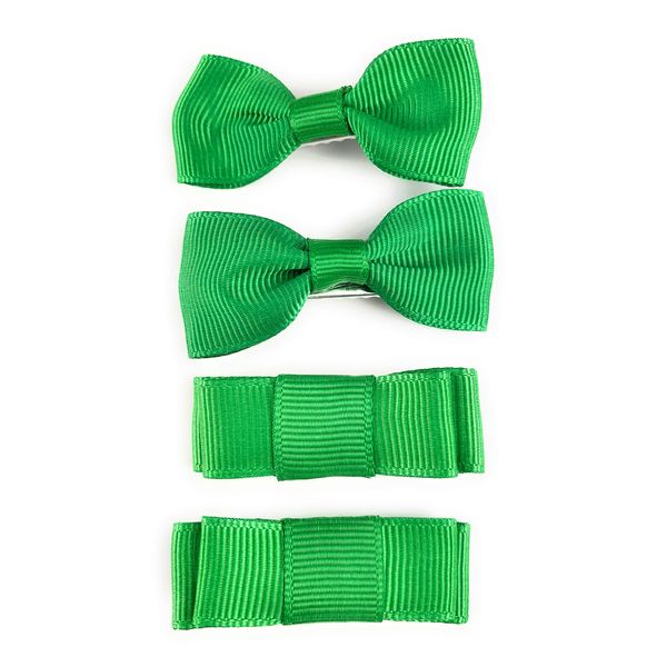 Green 4 small Bows 2 inches wide barrette alligator hair clip set of 4 bows ribbon bows