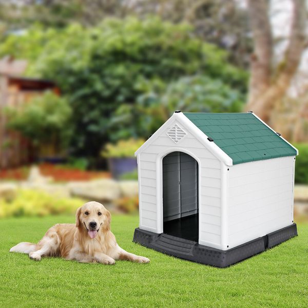 Green Large Dog House Kennel Pets Shelter Indoor Outdoor Plastic Waterproof