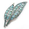 Large Light Blue Diamante 'Leaf' Pin/Pendant (Silver Tone)