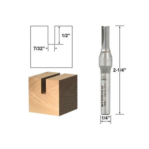 7/32" Diameter Carbide Insert Straight Router Bit - 1/4" Shank - Yonico 14008q
