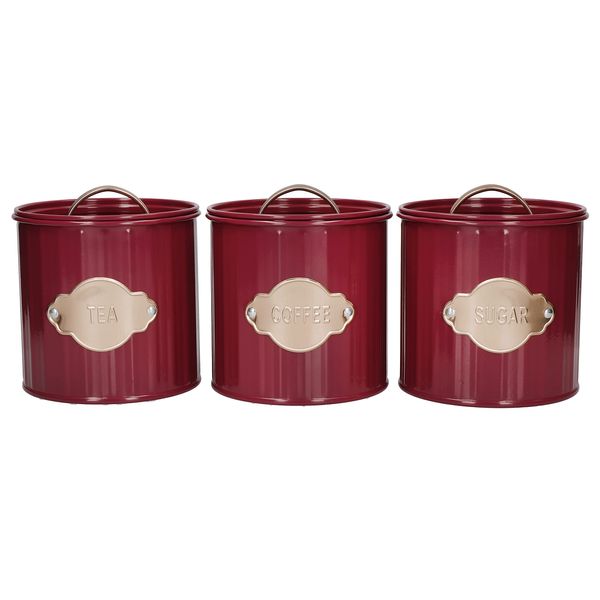 KitchenCraft Storage Canisters, Burgundy, 3 Pieces, Gift Boxed