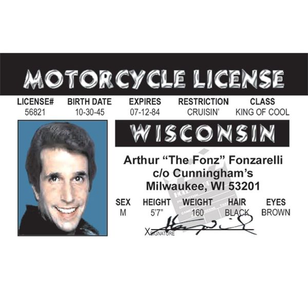 Signs 4 Fun NAFID Fonz's Driver's License