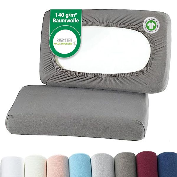 BaSaTex Bio Kissenbezüge Spannbezüge 2er Pack für Nackenkissen und Gesundheitskissen | 97% GOTS-Zertifizierte Baumwolle + 3% Elasthan | ca. 45-60 x 30-40 cm – 20 cm Steg | Anthrazit