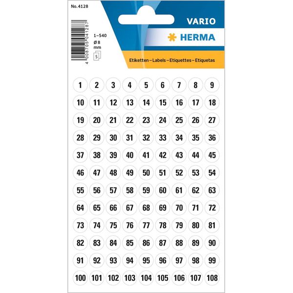 Self-adhesive Numbers from 1 to 540