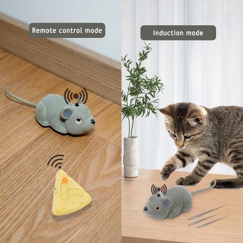 AMCHSURI Interactive Mice Toys for Indoor Cats Remote Control or Smart Sensing Two Mode with Automatically Sense Obstacles and Escape Moving Electric Tricky Mouse Cat Toys, Gray