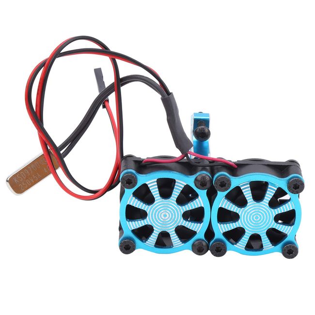 Motor Radiator, Double RC Motor Cooling Fan Adjustable Motor Radiator Upgrade Spare Parts Compatible with TRX4 1/10 RC Car(Blue)