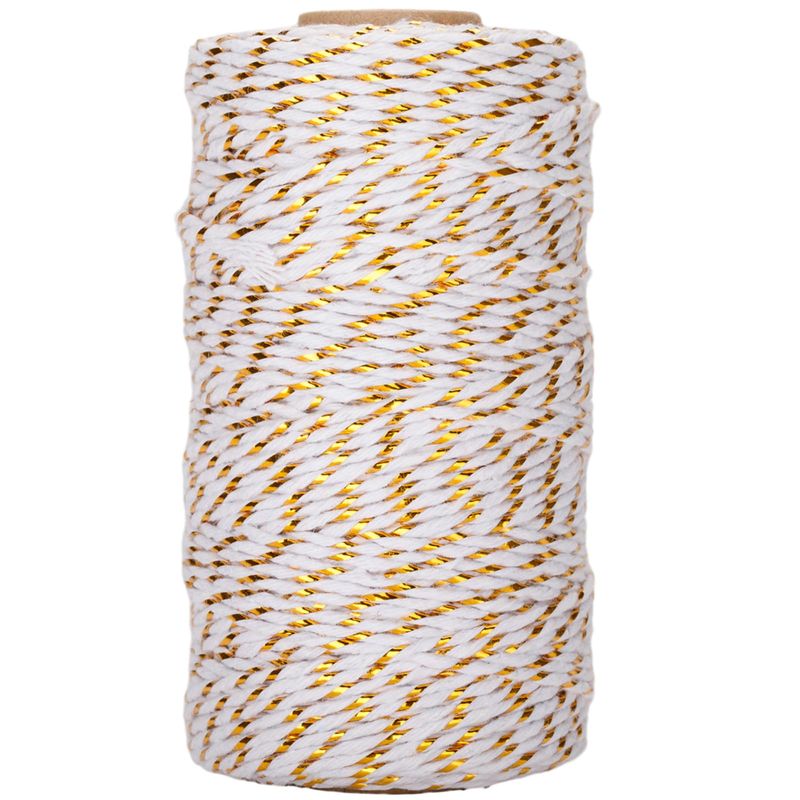 G2PLUS Christmas String for Gift Wrapping, White Cotton Twine with Gold ...