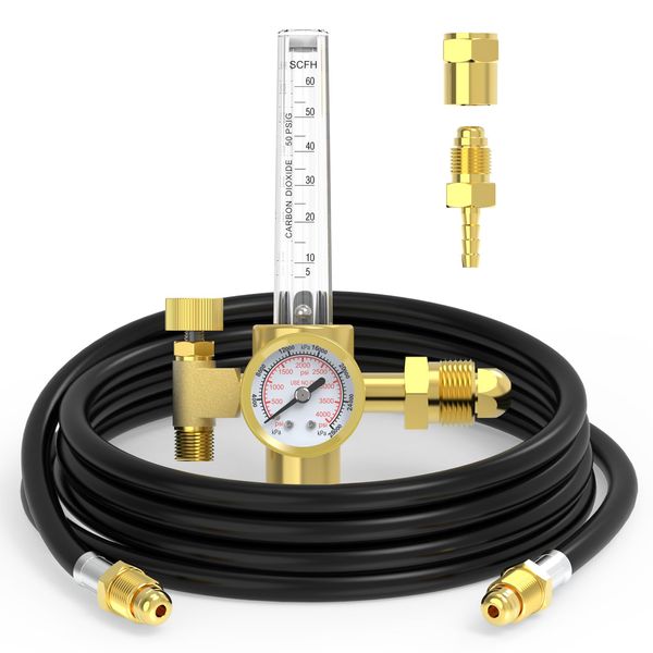 YESWELDER CO2 Argon Gas Regulator, Argon flow meter regulator with 8ft Gas Hose for MIG TIG Welder