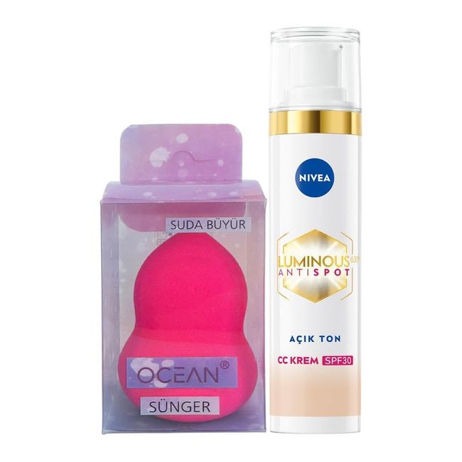 NIVEA Luminous630 Koyu Leke Karşıtı CC Krem 40ml, SPF30 Güneş Koruyucu, Açık Ton, Makyaj Süngeri Hediye