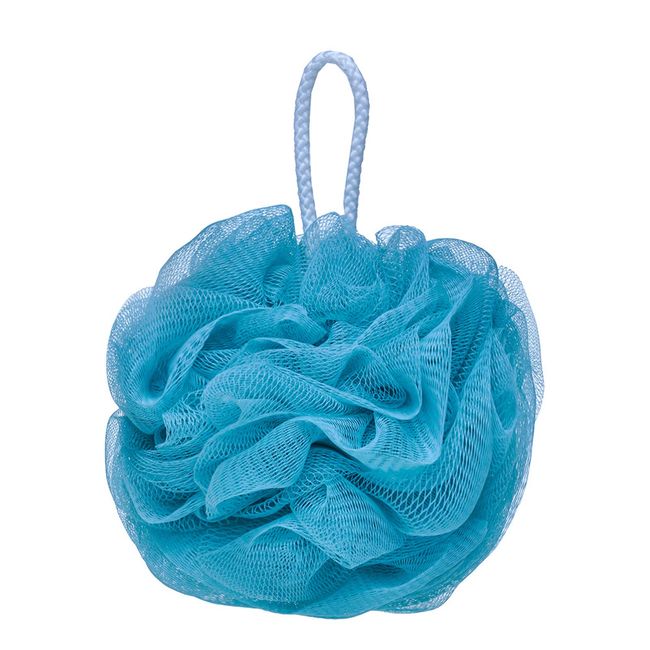 LISSOMPLUME Mesh Pouf Bath Sponge Exfoliating Shower Ball Pom Cleaning Accessory Blue Color