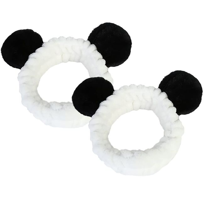 ccHuDE 2 Pcs Panda Washing Face Hair Band Elastic Makeup Headband Soft Spa Headwrap Fluffy Skincare Headband Cute Facial Hairband Bath Shower Head Wrap for Women Girls