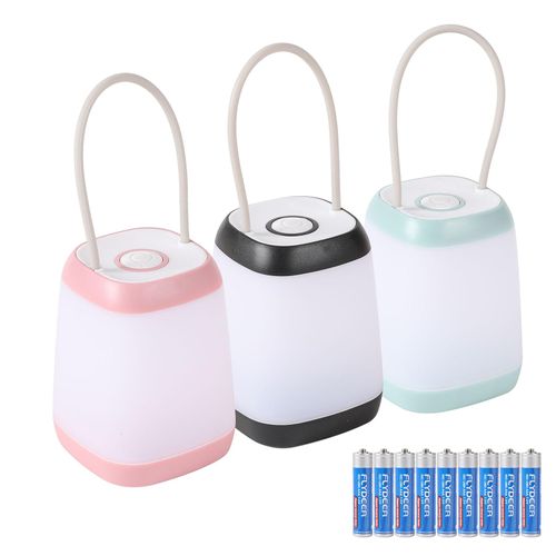 Hilngav 3 Pack LED Camping Light, 3 Light Modes Battery Powered Night Light for Indoor and Outdoor Emergency Light, Tent Lantern, Camping (Pink, Black, Green)