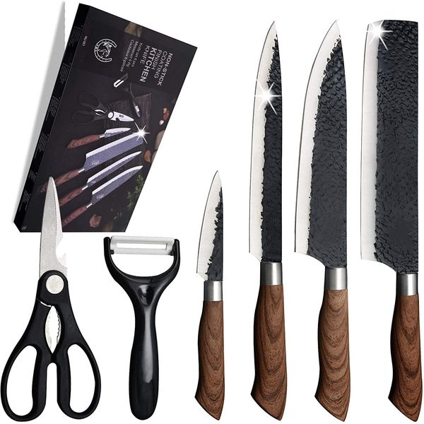 Stainless Steel 6-Piece Kitchen Knife Set, Chef's Knife, Santoku Knife, Vegetable Knife, Sashimi Knife, Petty Knife, Scissors, Ceramic Peeler, Gyuto Knife, High Carbon Stainless Steel, Sharp Sharp,