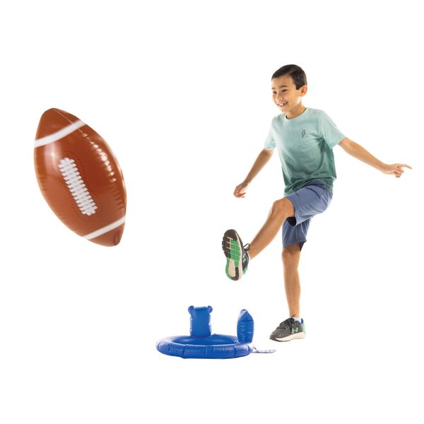 HearthSong Jumbo Sized Inflatable Football with Kickoff Tee, 23" L x 11" W, Includes Ground Stakes, Ages 3 and Up