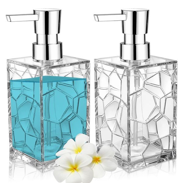 Acrylic Soap Dispenser,2 Pack 12 Oz Clear Refillable Wash Hand Liquid Dish Detergent Shampoo Lotion Dispenser Bottle with Pump for Bathroom,Countertop,Kitchen Sink,Laundry Room