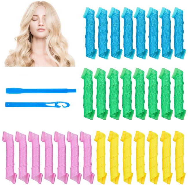 RANJIMA Lockenwickler über Nacht, 30 Stück Lockenwickler Große Locken, 30cm Spiral Locken Wellen Ohne Hitze Lockenwickler mit Styling-Haken, Heatless Hair Curler für Lange Haare Kurze Haare