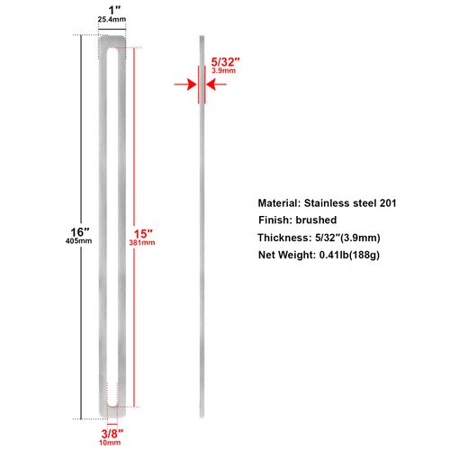 Fanmao 4 Pcs 16" x 1" Stainless Steel Slotted Flat Mending Plate, Adjustable Long Slot Bracket, 5/32" Thick