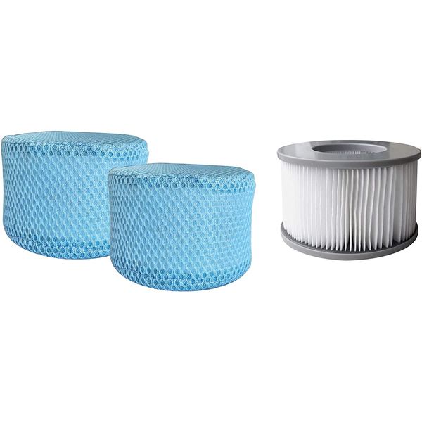 SHATCHI Twin Pack Latest 90 Pleats Filter Cartridges B0303499 with Protective Net Mesh Cover Strainer Pool Bubble Spa Accessories for Mspa Hot Tubs