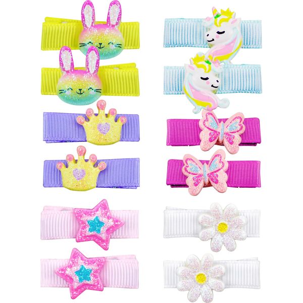 PinkSheep Einhorn Schmetterling Haarspangen Alligator Clips für Mädchen, 6 Paare/12 Pack kleine Mädchen Haar Accessoires, Bunny Blume geformt Haarnadeln