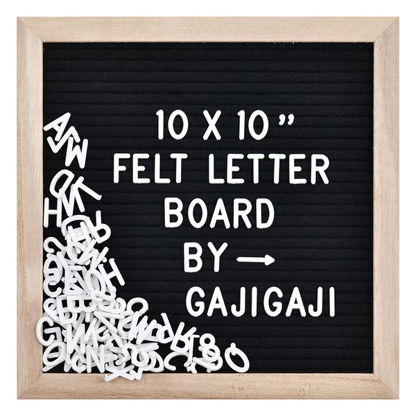 Felt Letter Board with 294 Letters, Numbers, Symbols - 10x10 inch Changeable Message Board with Wooden Frame Wall Mount (Black)