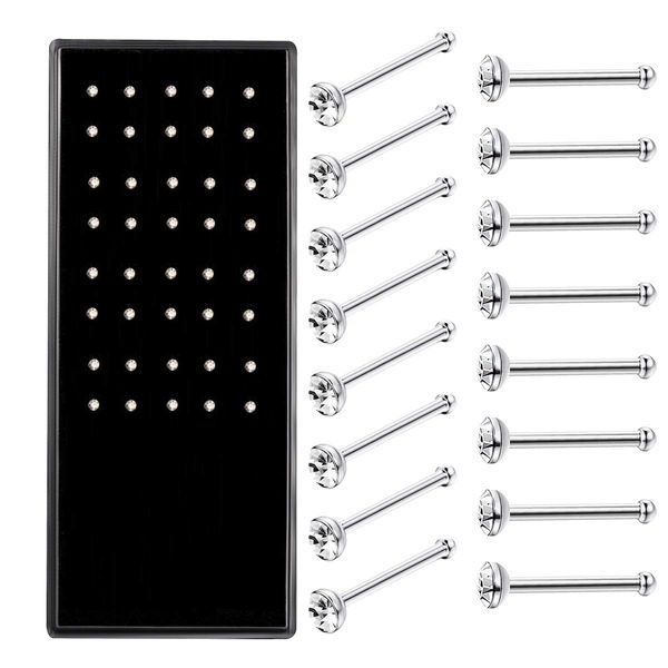 Charisma 40pcs Small Nose Studs Stainless Steel CZ Nose Piercing Jewelry Tiny Bone Studs for Women Men Hypoallergenic (2mm,Clear CZ,22G)