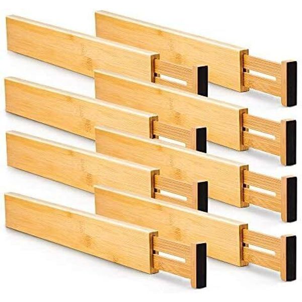 EcoFives Bamboo Separators, Expandable Drawer Divider, Adjustable Spring Loaded