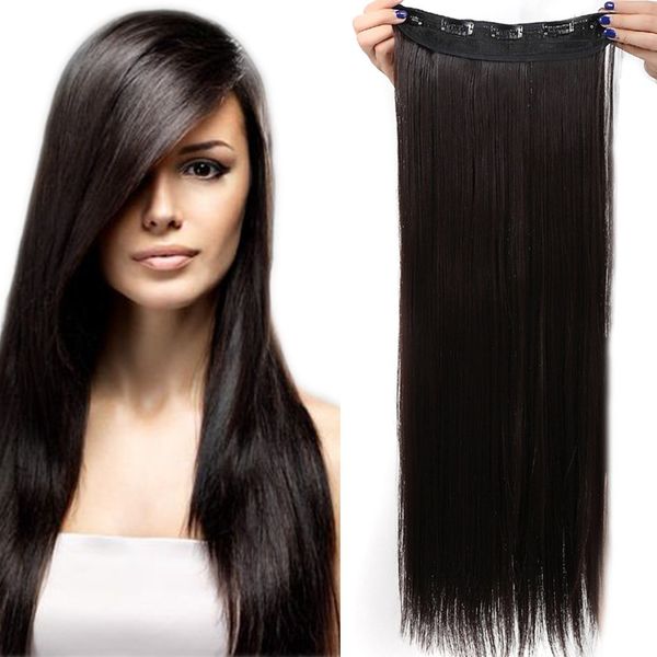 26 Inches Hair Extensions One Piece Clip In Straight Hairpieces Silky 5 Clips For Women Ladies - Dark Brown(66cm-120g)