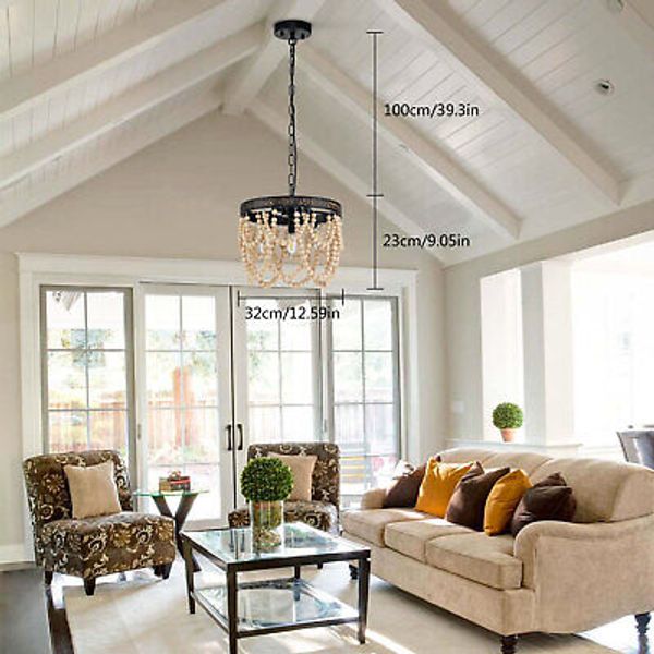 Wood Beaded Chandelier Kitchen Island Pendant Light Ceiling Lamp Light Fixture