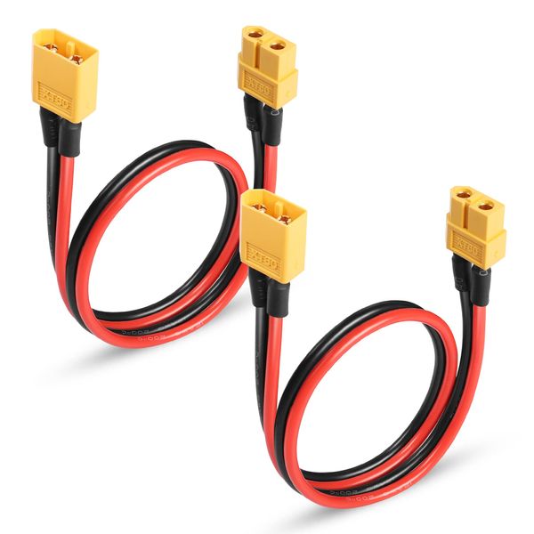 YAODHAOD XT60 Plug Extension Cable 12AWG 50CM Silicone Wire，XT60 Connector for RC Lipo Battery、DIY Spare Part Remote Control Toy Parts (2 PCS, XT60 50CM 12AWG)