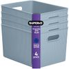 Superio 22L Large Ribbed Storage Bin- Plastic Storage Bin  (4 Pack, Stone Blue)