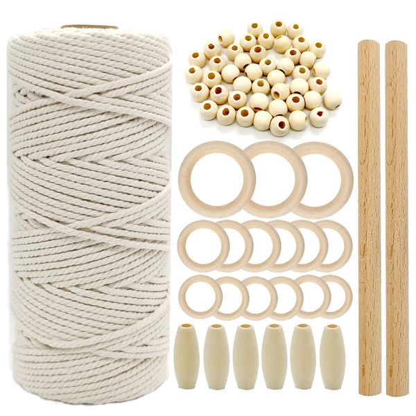 suo long Mamcrame Kits for Adults Macrame Plant Hanger Kit Macrame Kits for Beginners with Macrame Supplies Macrame Cord 3mm Macrame Beads Sticks Rings for Wall Hanging Craft Kit with Instructions