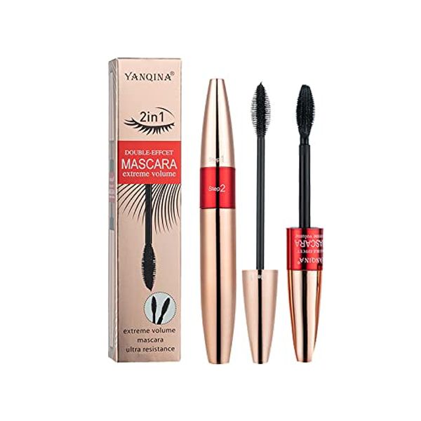 2 in 1 Double Effect, 4D Silk Fiber Lash Mascara, Longer & Thicker Lashes (Waterproof), Clump-Free, Long-Lasting, All Day Luxurious Looking Lashes, Black