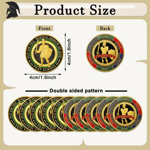 Nosiny 40 Pcs Armor of God Coins Bulk Christian Challenge Coins Metal Commemorative Prayer Gifts for Men Collectors, Religious Church Party Military Souvenir(Vivid)