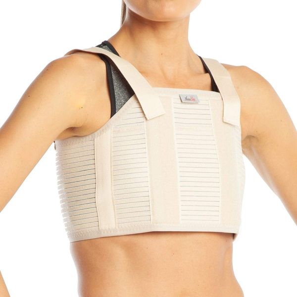 Chest Sternum Brace Protector Support Adjustable Belt Shoulder Posture Corrector Back Vest Body for Men Women Around Ribs (XL, Beige)