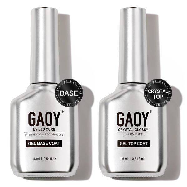 GAOY Crystal Glossy Gel Top Coat and Base Coat Set, 16ml 2 Pcs High-Gloss Top Coat and No Wipe Foundation Combination for UV Light Gel Nail Polish