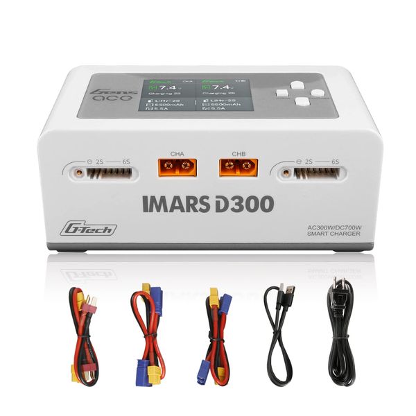 Gens Ace Lipo Battery Charger IMARS D300 G-Tech Series Smart Dual Lipo Charger 16A AC 300W DC 700W Lipo Charge（White）