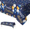 Xinvery Blue Gold Party Tablecloth, Happy Birthday TableCloth Balloons Star Table Covers Plastic Rectangular Tablecloths for Boys Men Birthday Baby Shower 137 x 274cm