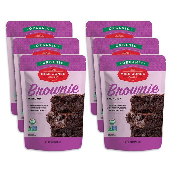 Miss Jones Baking Organic Fudge Brownie Mix, Non-GMO, Vegan-Friendly: Rich Cocoa (Pack of 6)