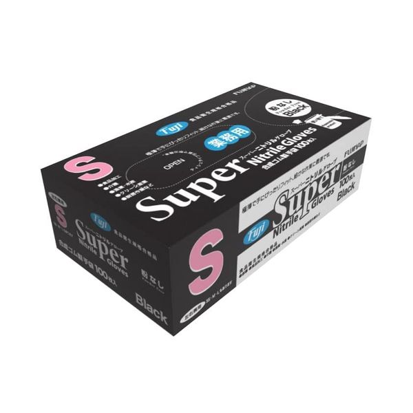 Fuji Super Nitrile Gloves, Powder-Free, Black, Medium, 100 Pieces