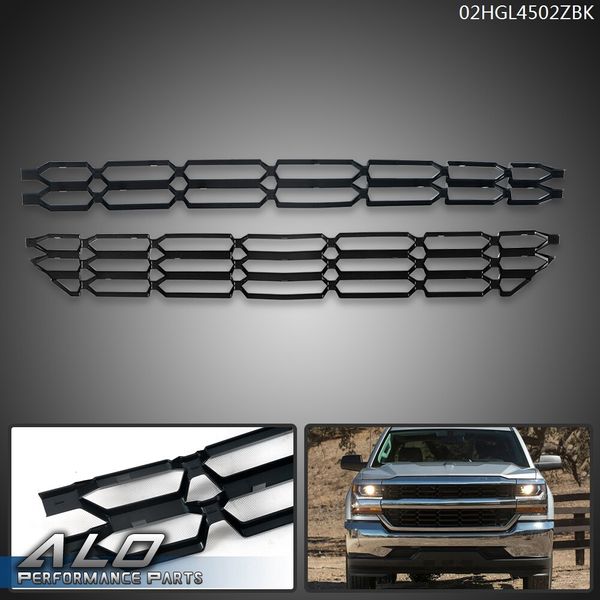 Fit For 2016-2018 Chevy Silverado 1500 Black ABS Grille Overlay Covers Inserts
