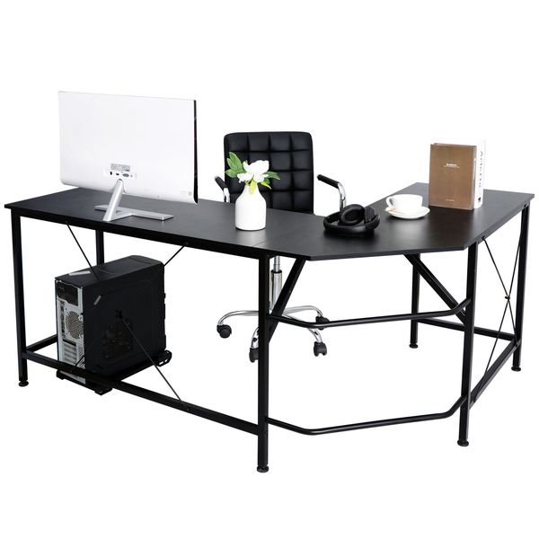 L-Shaped Corner Computer Desk Gaming Desk PC Laptop Table Workstation  Black 66"