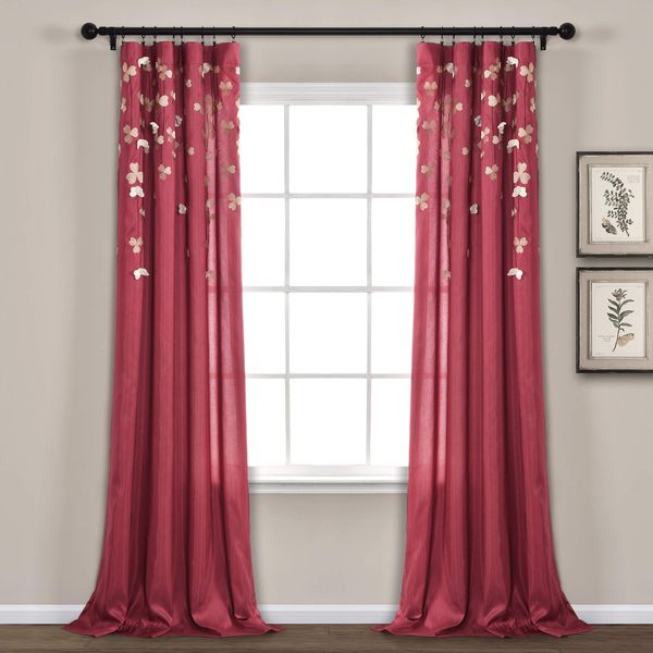 Lush Decor C01240Q12 Flower Drops Curtain Panel for Living Room, Bedroom, Dining Room (Single), 84" x 42", Red